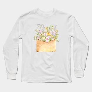 flowers in brown envelop watercolour Long Sleeve T-Shirt